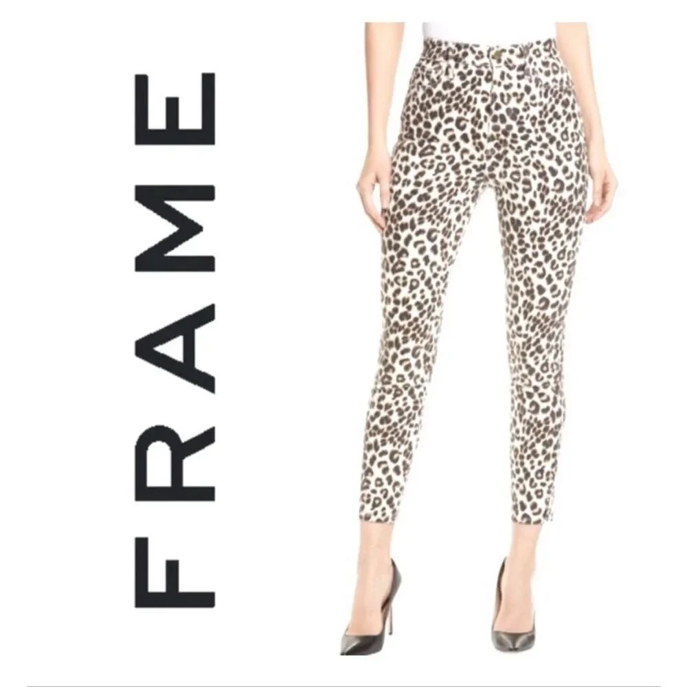 FRAME | ali high rise cigarette jeans beige leopard print 30